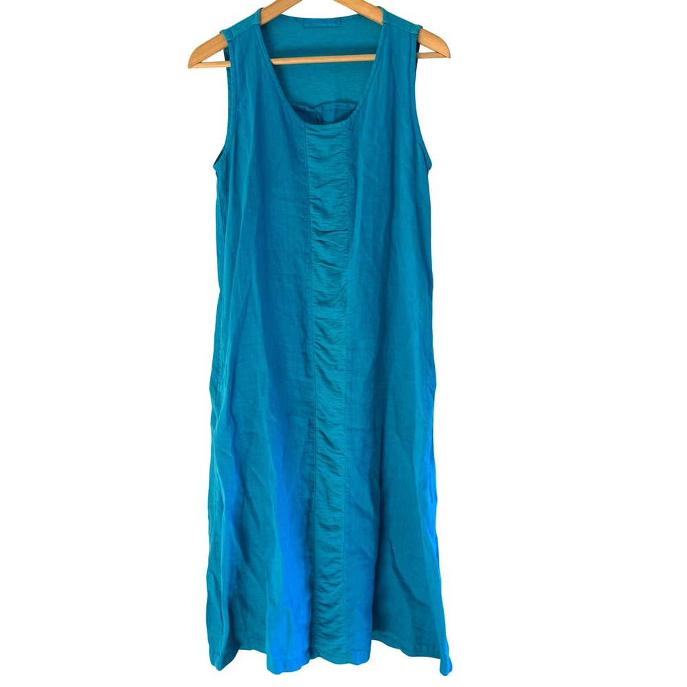 Cut Loose Teal Blue Linen Blend Sleeveless Maxi Tank Dress Size XS